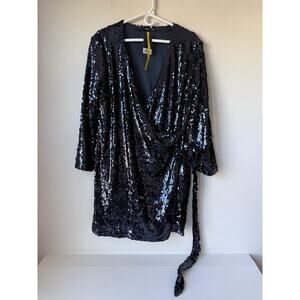 NEW! Esmara Green Sequin Wrap Dress Size Large 12/14 Blue NWT